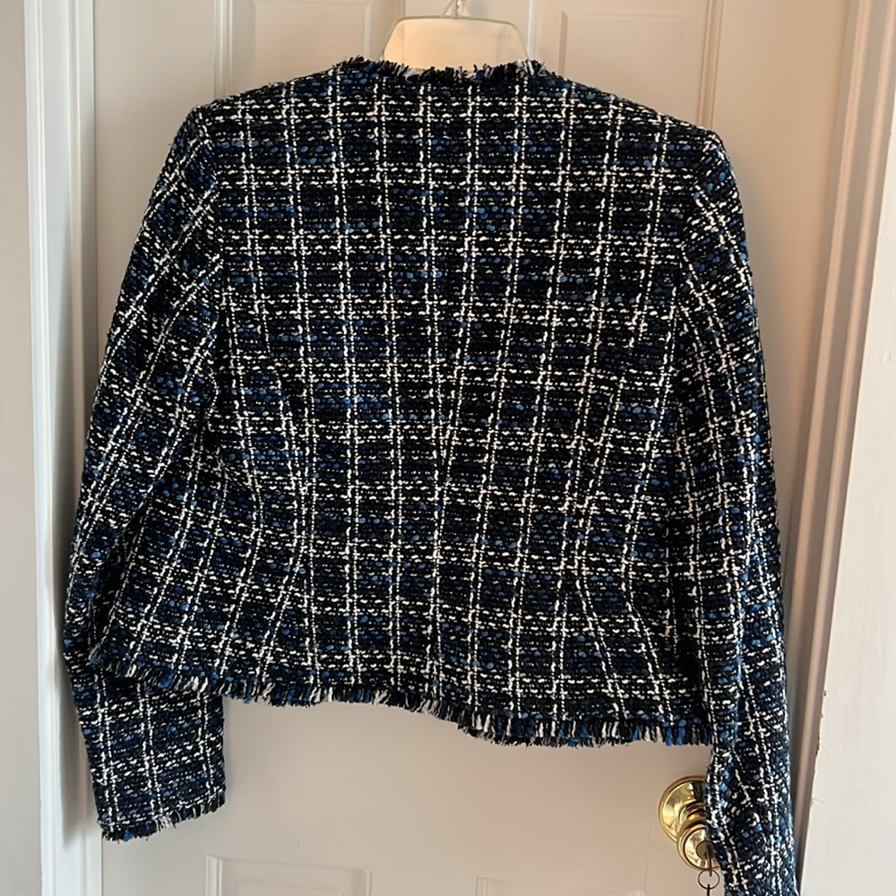 Calvin Klein Fringe Tweed Open Front Blazer Jacket - Size 6P - Picture 3 of 3